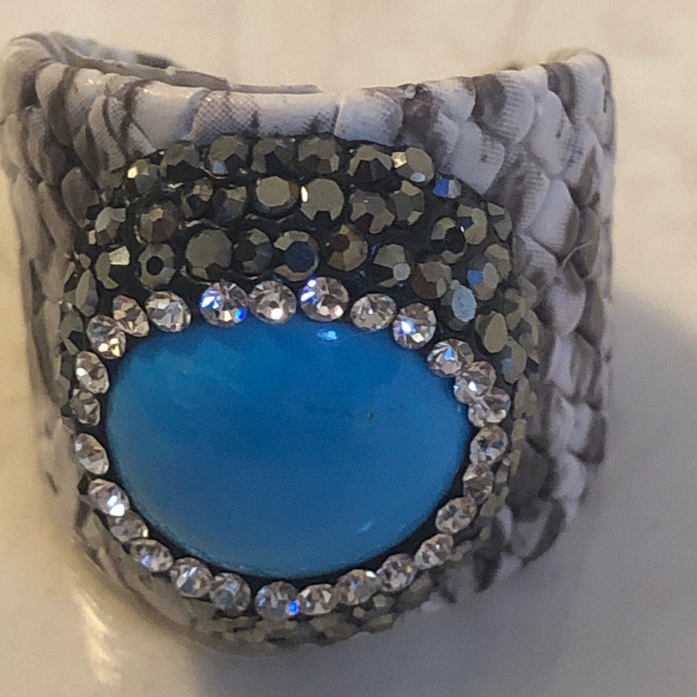 Leather ring with Genuine turquoise